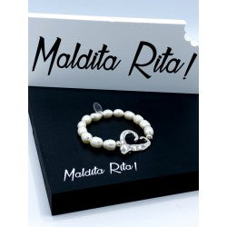 Pulsera en perlas y Corazon blanca Maldita Rita